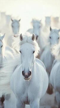 Horses galloping on a sandy beach, creating a dynamic and captivating scene.