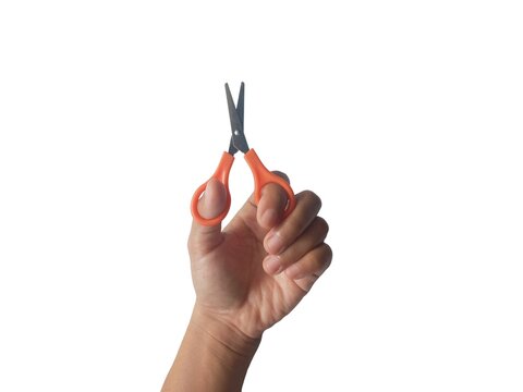 hand holding a red scissor