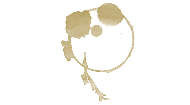 Coffee Stain on White Background &mdash; Brown Ring Coffee Cup Marks Texture Overlay, Circular Ink Blot for Design

