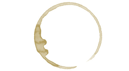 Coffee Cup Ring Stain on White Background — Brown Crescent Shaped Mug Mark, Thick Edge Circular Texture Overlay   © Muhammad Usman
