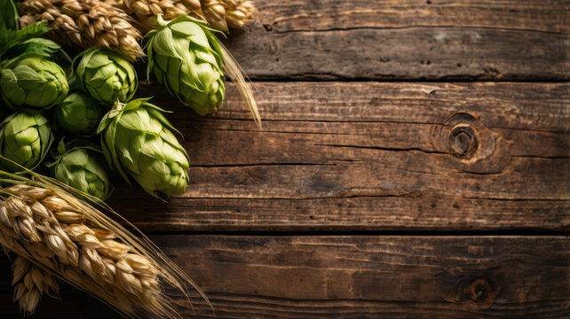 Beer hops barley rustic wood harvest craft beer grain rustic background agriculture brewing
