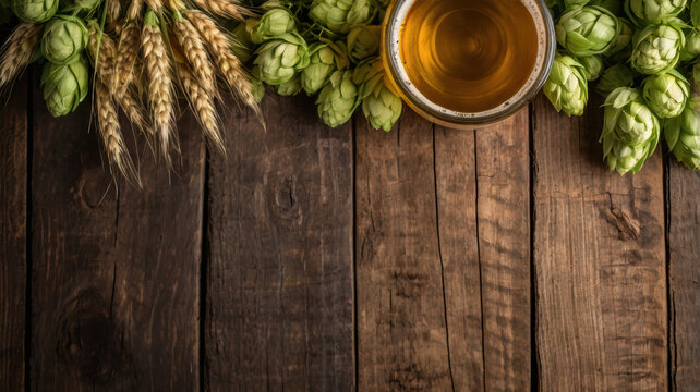Beer hop barley wood rustic still life