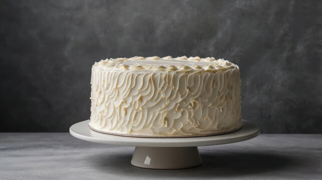 Minimalist white cake elegant textured frosting on pedestal stand
