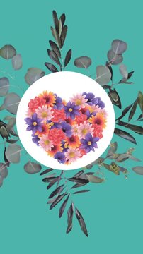 Animation of flower heart moving in hypnotic motion on green background