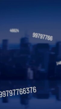 Animation of falling numbers over cityscape