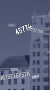 Animation of falling numbers over cityscape