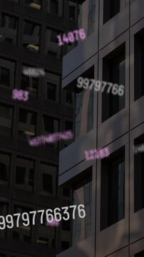 Animation of falling numbers over cityscape
