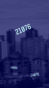 Animation of falling numbers over cityscape