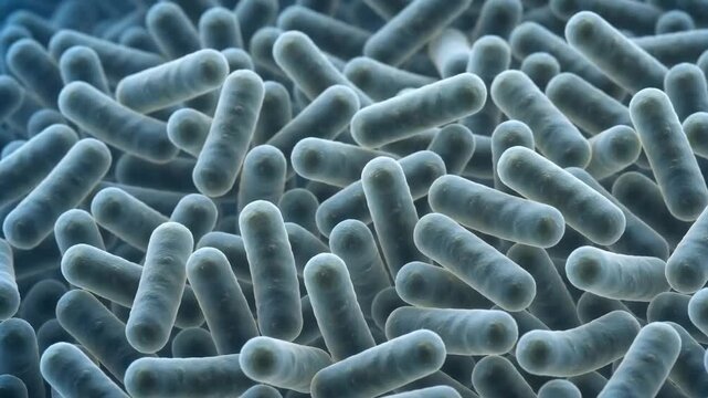 Microscopic colony of rod shaped bacilli bacteria floating in fluid