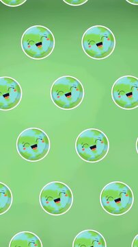 Animation of happy globes moving on green background