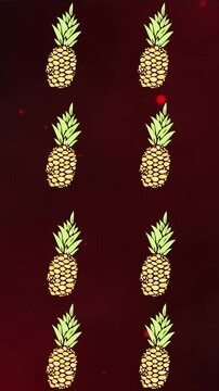 Animation of multiple pineapple over red background