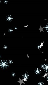 Animation of christmas stars and snowflakes falling over black background