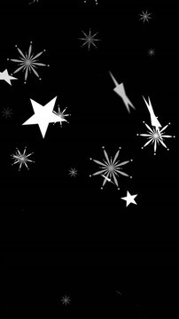 Animation of christmas snowflakes and stars falling over black background