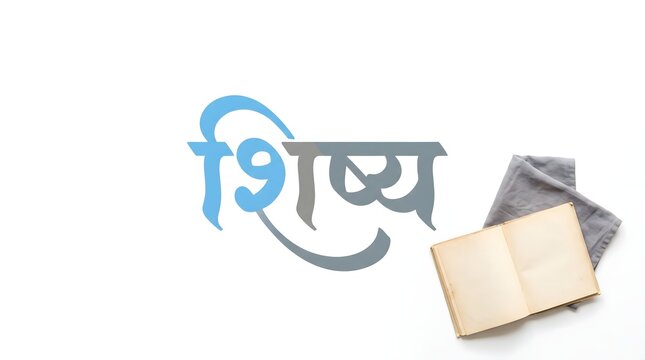 Hindi devanagari script word shishya meaning disciple written in light blue and gray color.