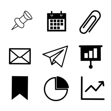 Minimalist office icons set for business communication and analytics