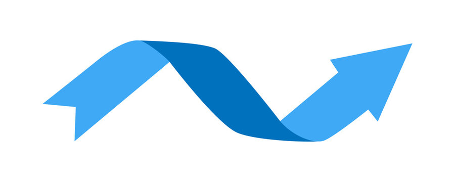 Wavy blue ribbon arrow spanning horizontally for business process and sequence navigation.