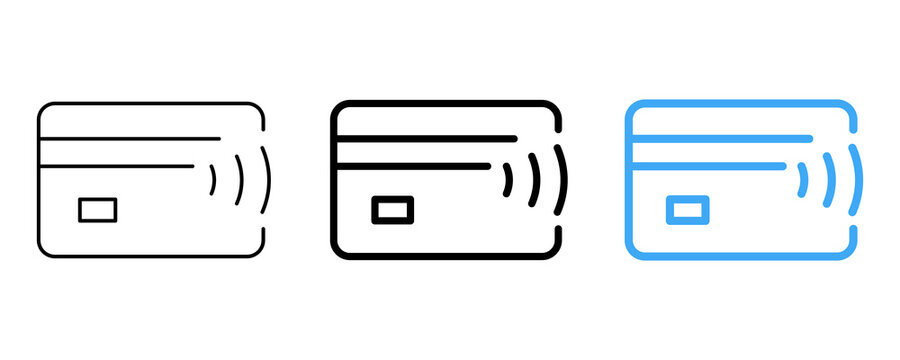 Set of contactless payment credit card outline icons for transaction methods.