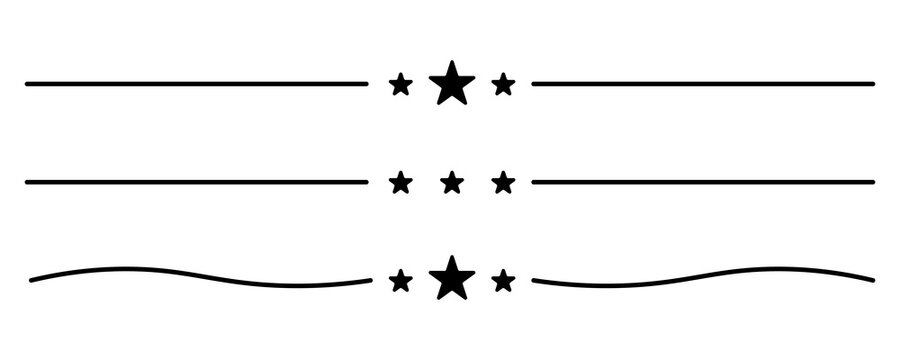 Decorative horizontal dividers with stars isolated on transparent background vector.