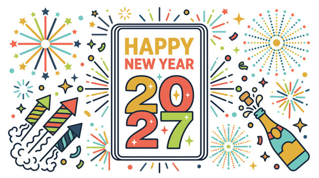 Happy New Year 2027 Celebration Greeting Card Design 49.