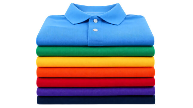 Stack of colorful polo shirt isolated on transparent background