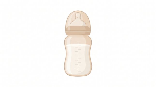 Modern Baby Feeding Bottle Flat Illustration &ndash; Minimal beige baby bottle with soft silicone nipple, isolated on white background for nursery, parenting, feeding, and childcare designs.