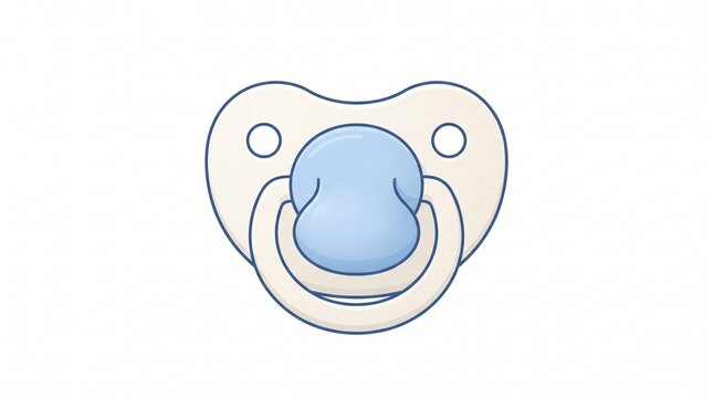 Pastel Baby Pacifier Flat Illustration &ndash; Minimal blue silicone pacifier with cream protective shield, isolated on white background for newborn, childcare, nursery, and parenting designs.