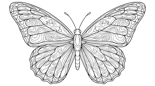 Intricate Butterfly Line Art Coloring Page - Zentangle Inspired
