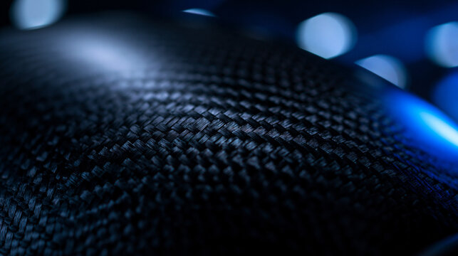 Macro View of Carbon Fiber Woven Texture with Blue Lighting
