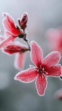 Red flower petals with ice crystals