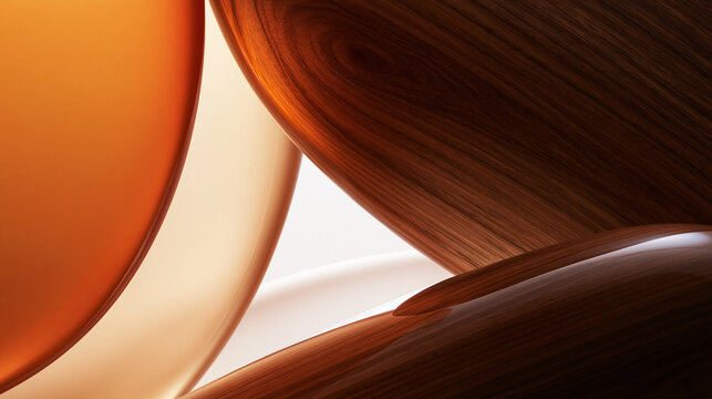 Abstract Warm Wooden and Amber Glass Curved Shapes Background
