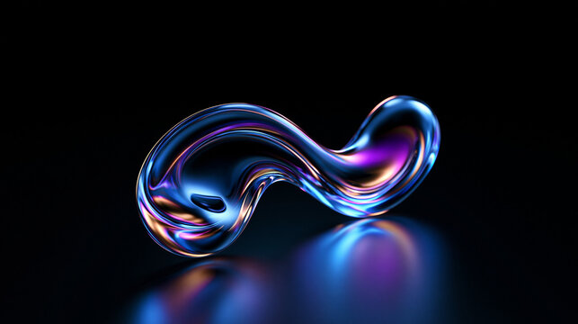 Abstract Glossy Fluid Shape with Iridescent Neon Reflection