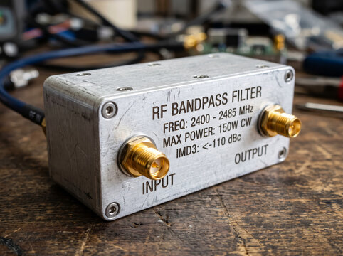RF bandpass filter electronic device module with gold BNC coaxial connectors