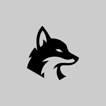 Minimalist fox head logo icon, stylized wild animal vector illustration for branding.