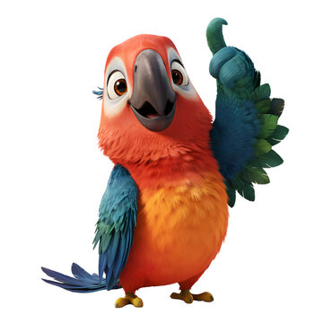 Cute cartoon parrot character giving a thumbs up gesture on white background