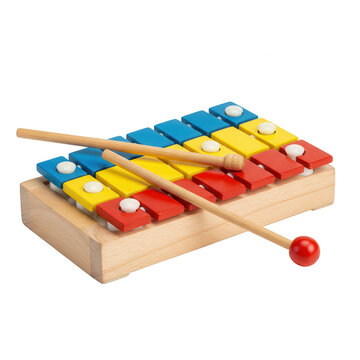 Colorful xylophone with mallets isolated on transparent background