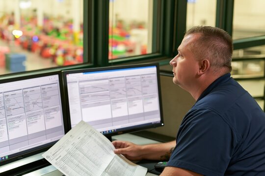 Supply chain manager tracking deliveries and reviewing shipment schedules to prevent delays and maintain warehouse operations