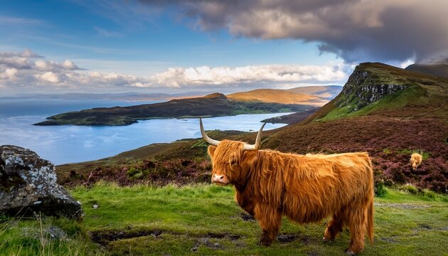 scottish highland cow on the isle of skye scotland