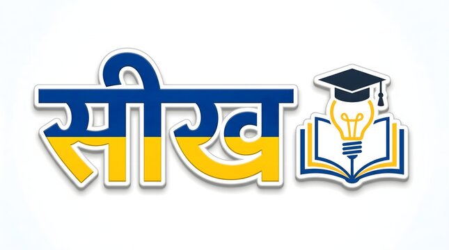 Learn devanagari script word seekh meaning learn with graduation cap on open book.