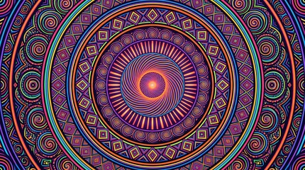 Obraz premium Colorful Symmetrical Mandala Pattern with Radiating Design.