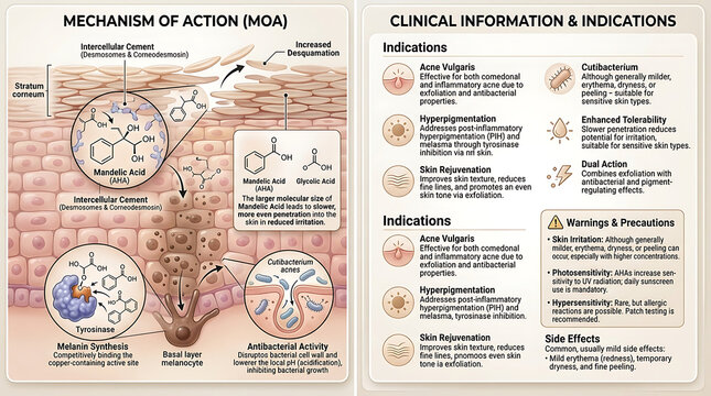 Mandelic Acid Alpha-Hydroxy Acid Mechanism Exfoliation and Tyrosinase Inhibition for Acne