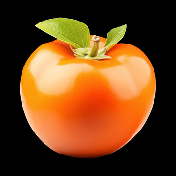 Ripe persimmon fruit isolated on black background, concept of freshness and natural vitality in produce