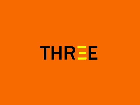 Typography animation of the word "THREE" featuring a letter-morphing effect.