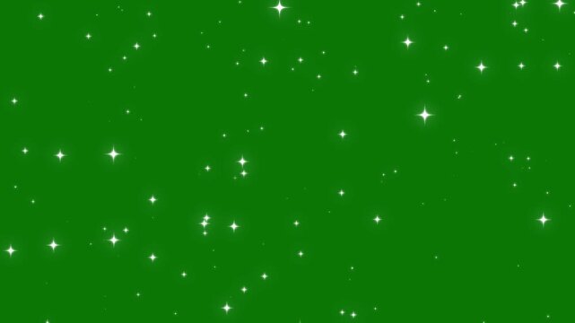 Glowing glitter star animation, luminous twinkle particles, sparkling starburst lights, magical stardust trail, glowing doodle stars, luxury sparkle effect, green background, seamless 4k motion