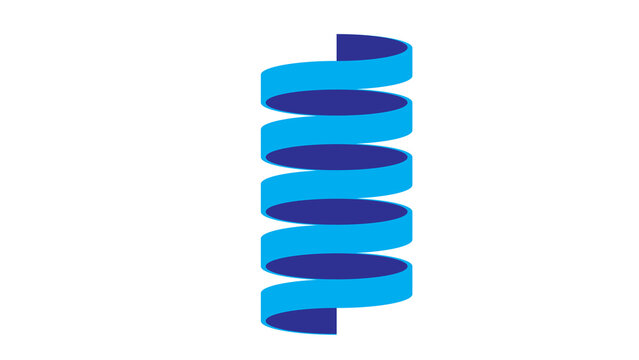 Abstract Blue 3D Spiral Cylinder Ribbon Shape Isolated on White