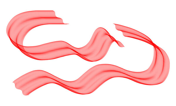 Abstract red wavy lines flowing on transparent background