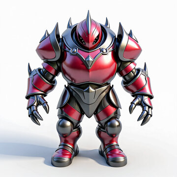 Cartoon Red Armored Robot Isolated.