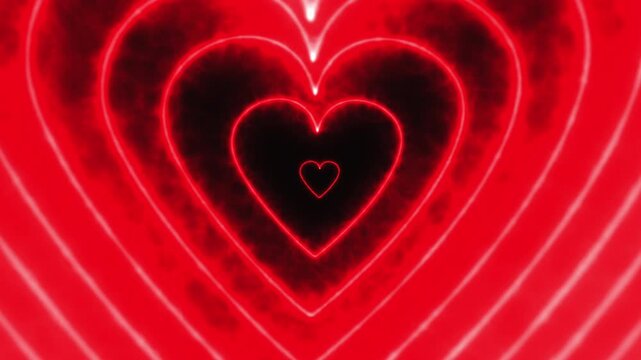 Glowing Neon Concentric Hearts Zoom Loop Background