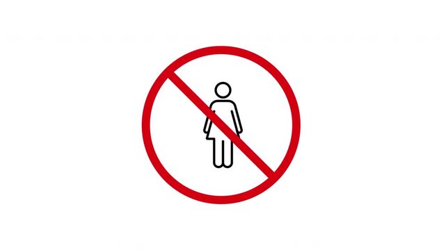 No Entry For Women Animated Icon With Alpha Channel. Gender Restriction And Prohibition Motion Graphic. Access Denied For Females. On Transparent Background.