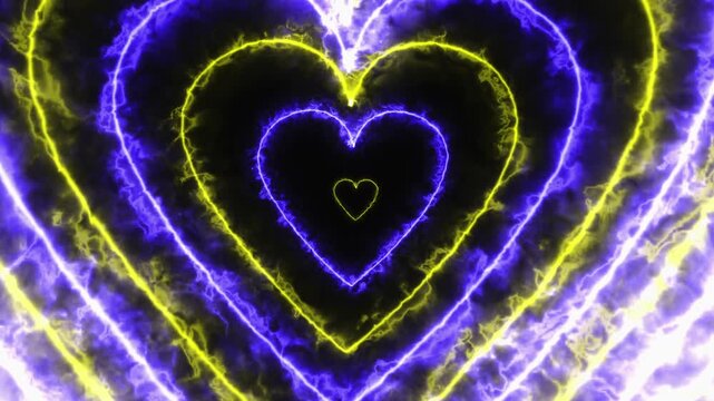 Blue and Yellow Plasma Hearts Zoom Loop Background
