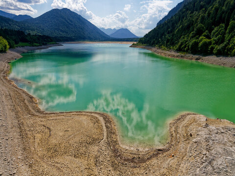 Sylvensteinsee bei Niedrigwasser